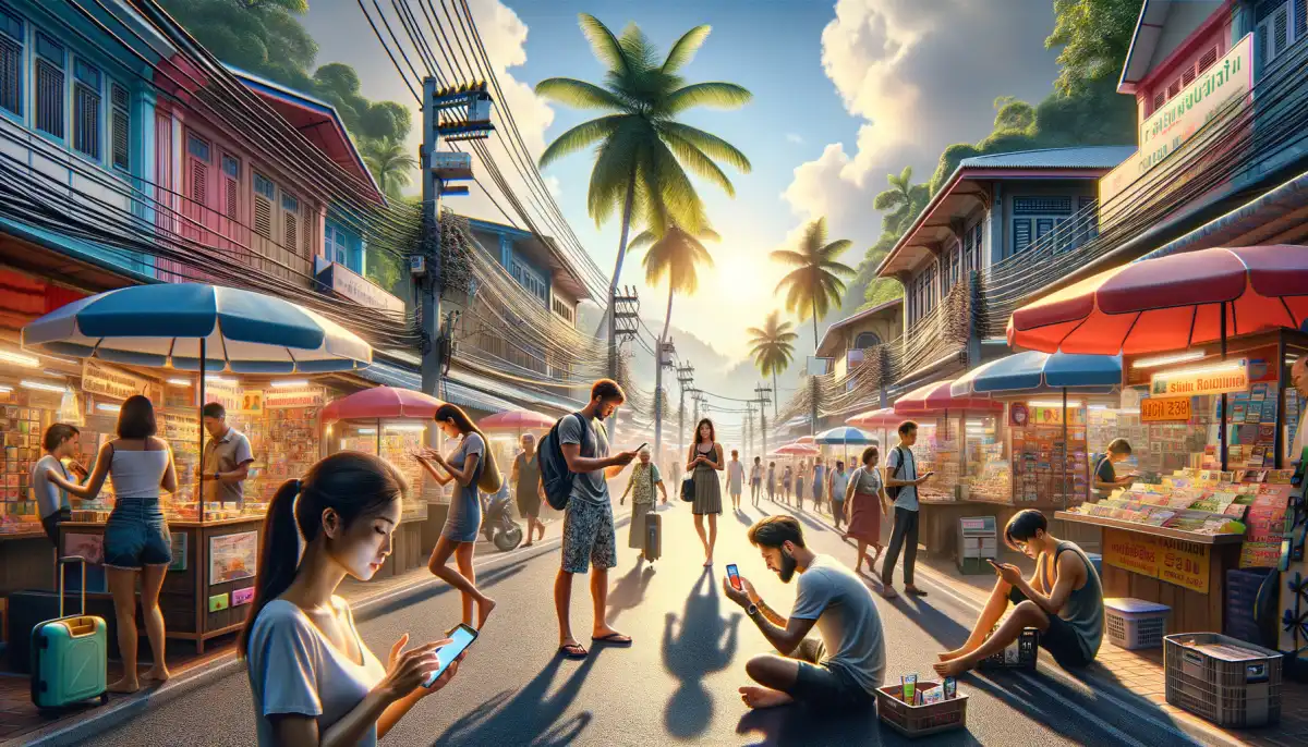 Thai operator SIM cards and a smartphone with mobile internet in Phuket