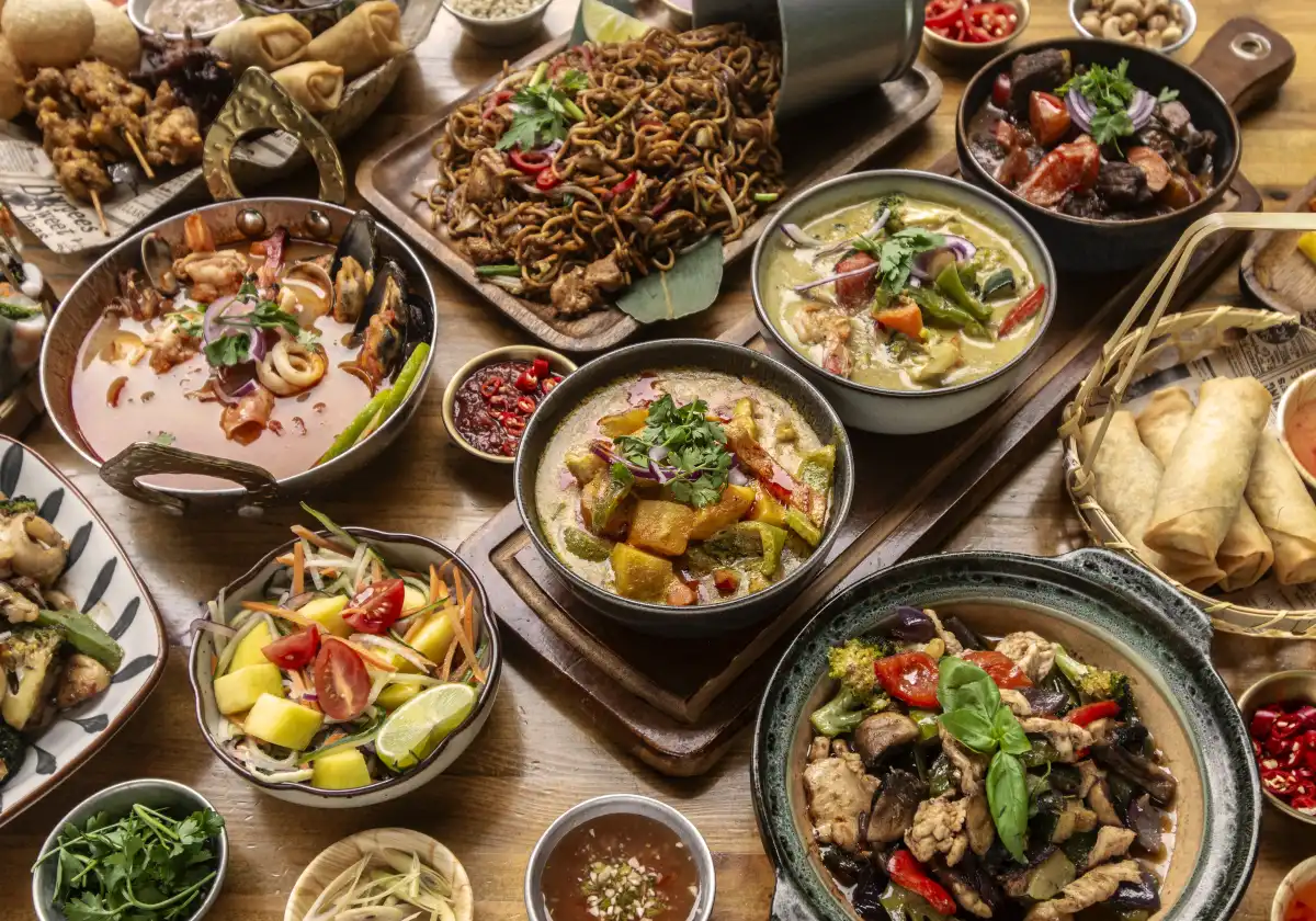 Thai cuisine in Phuket — colorful dishes on a table